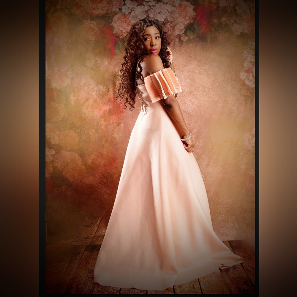Pale pink high low evening dress